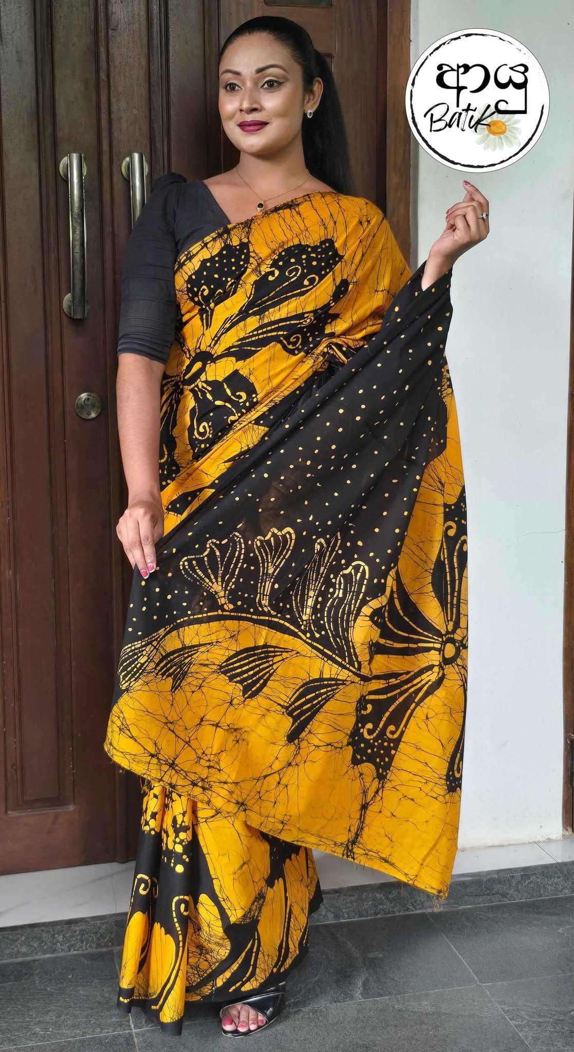 Black & Gold Batik Saree