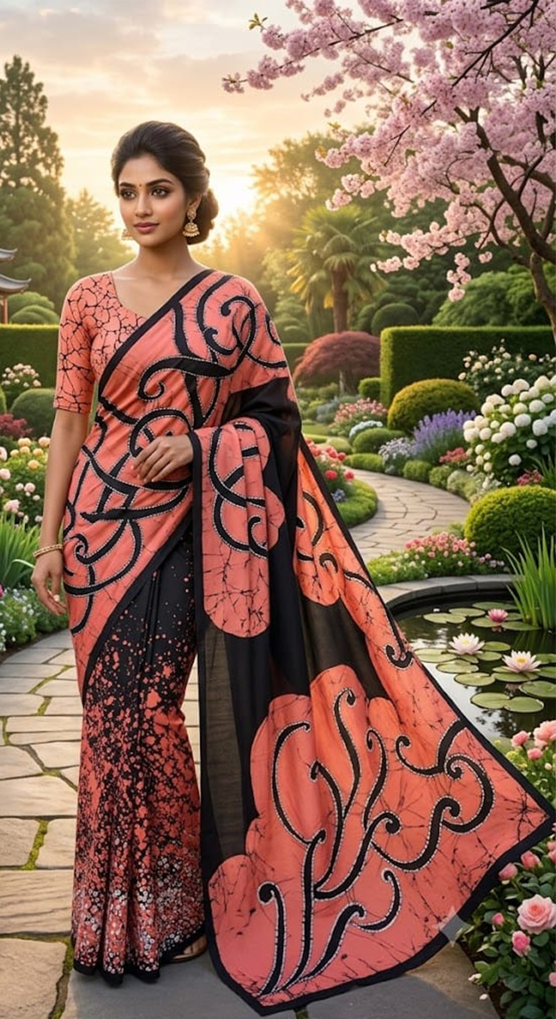 Pink & Black Batik Saree