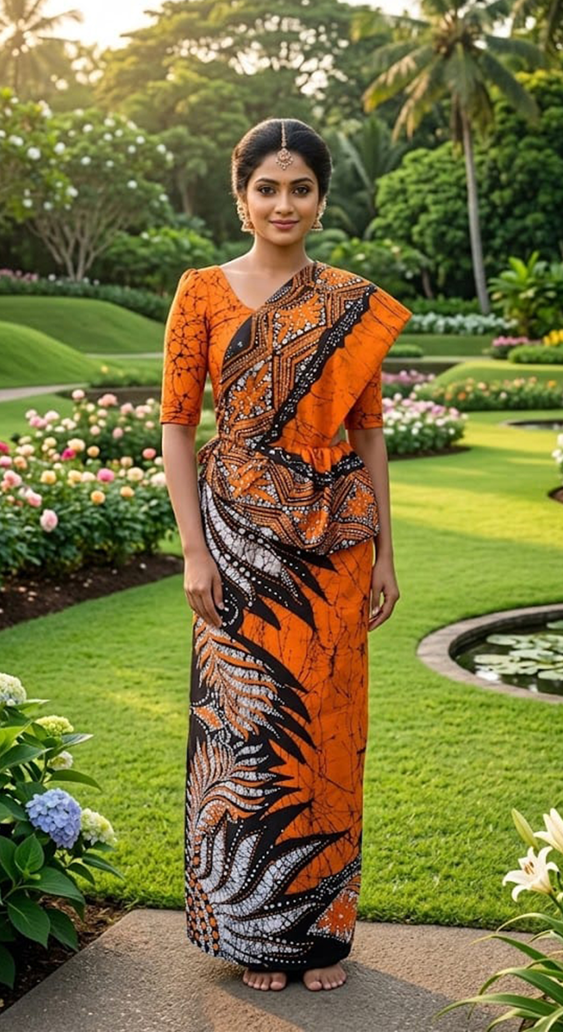 Three Color Saree Orange, Black & White