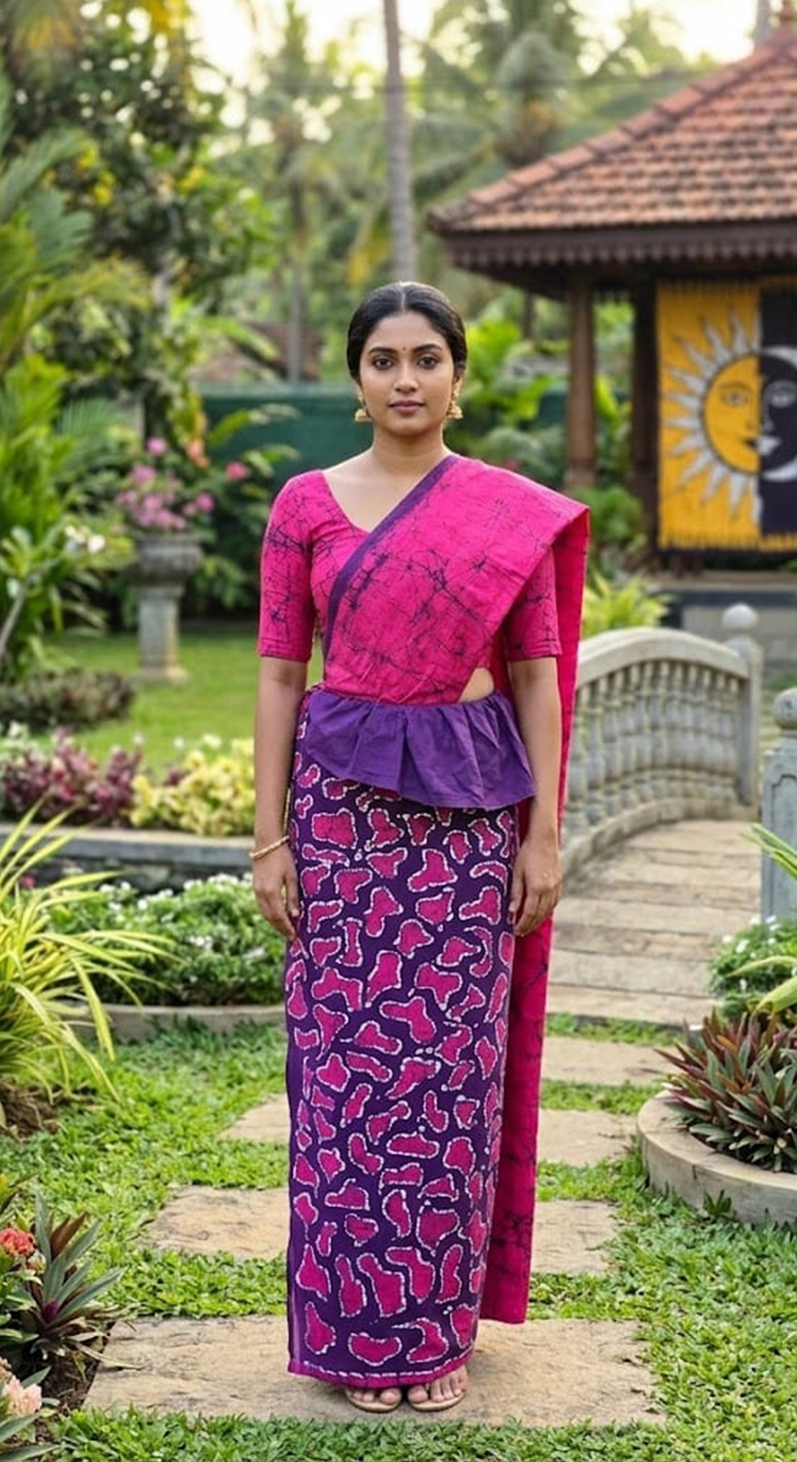 Three Color Saree Pink, Purple & White Spot Pattern